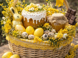 Великодній кошик у жовтих тонах