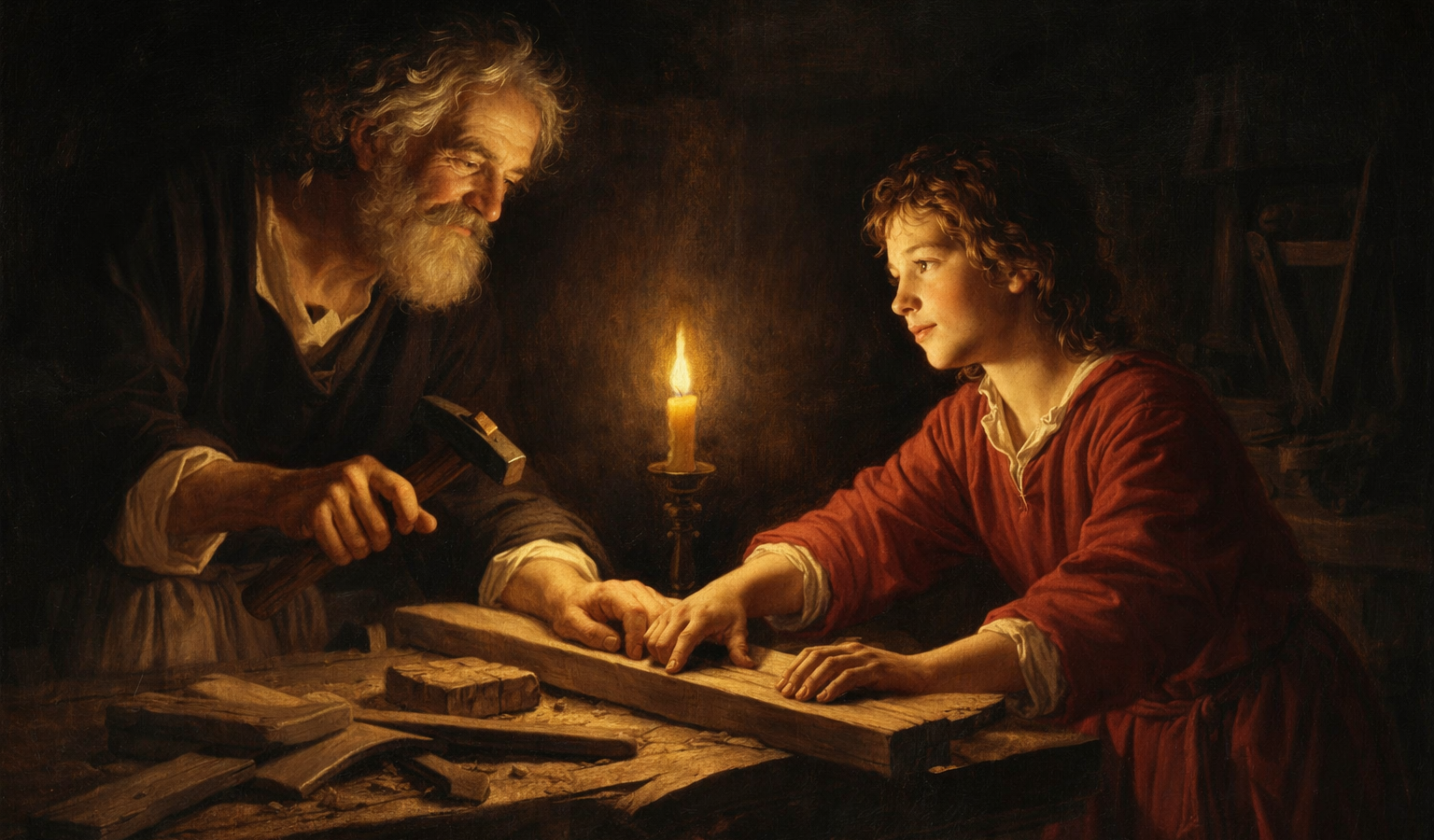 Иисус помогает Иосифу